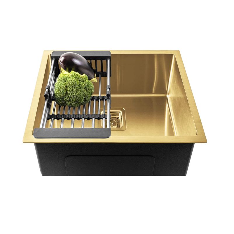 Fossa 18"X16"X09" Single Bowl SS-304 Grade Stainless Steel Handmade Kitchen Sink Gold Fossa Home