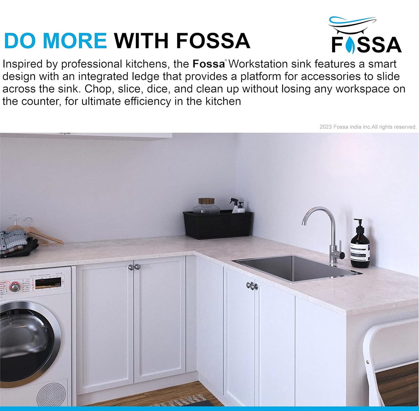Fossa 18"X18"X09" Single Bowl SS-304 Grade Stainless Steel Handmade Kitchen Sink Silver Fossa Home