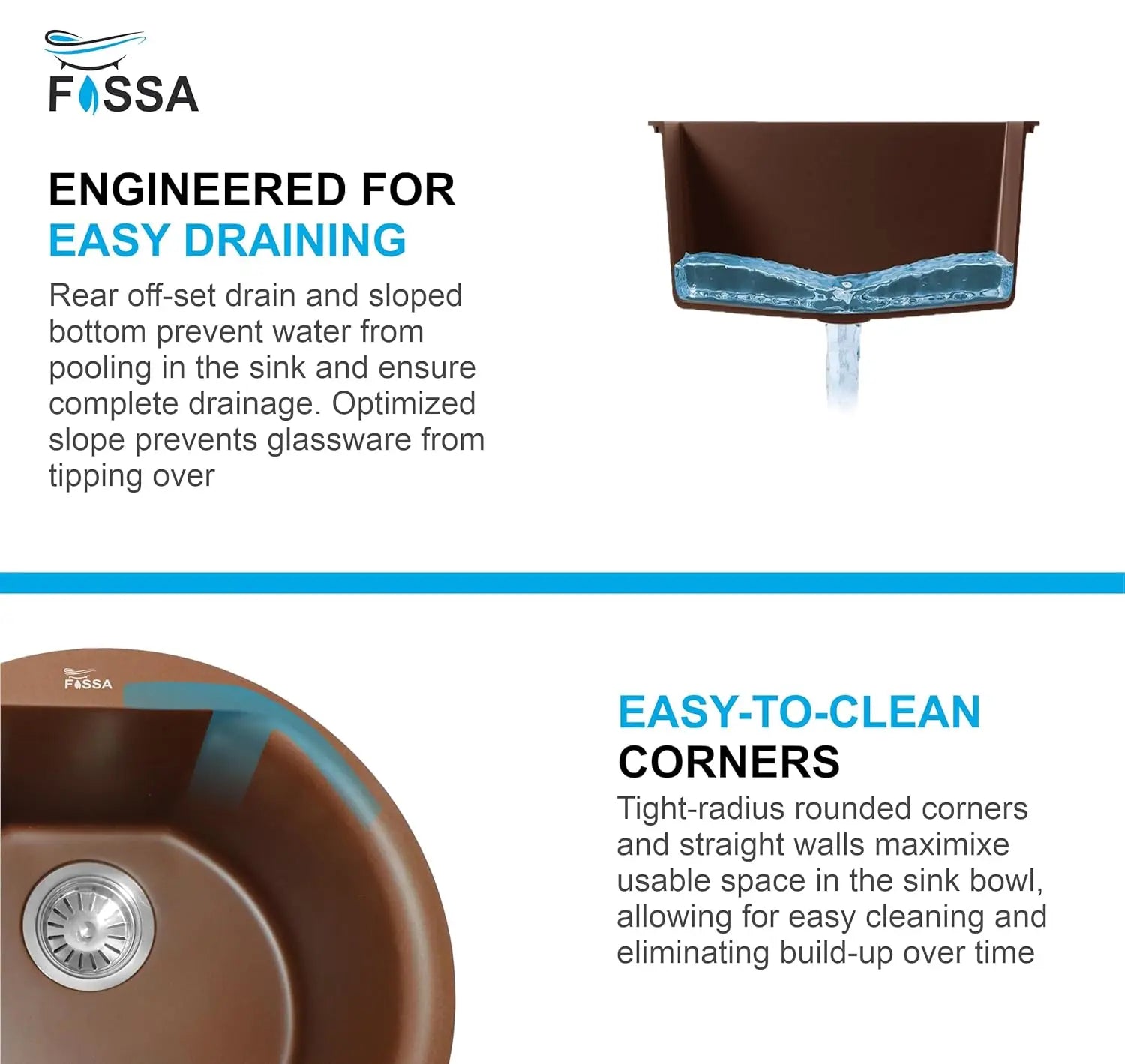 Fossa 18"x18"x08" Inch Round Bar Sink, Single Bowl Kitchen Sinks, Quartz German Engineered Technology Kitchen Sink Easy-to-Clean Sink for Outdoor Indoor Catering Restaurant Hospital (Brown) Fossa Home