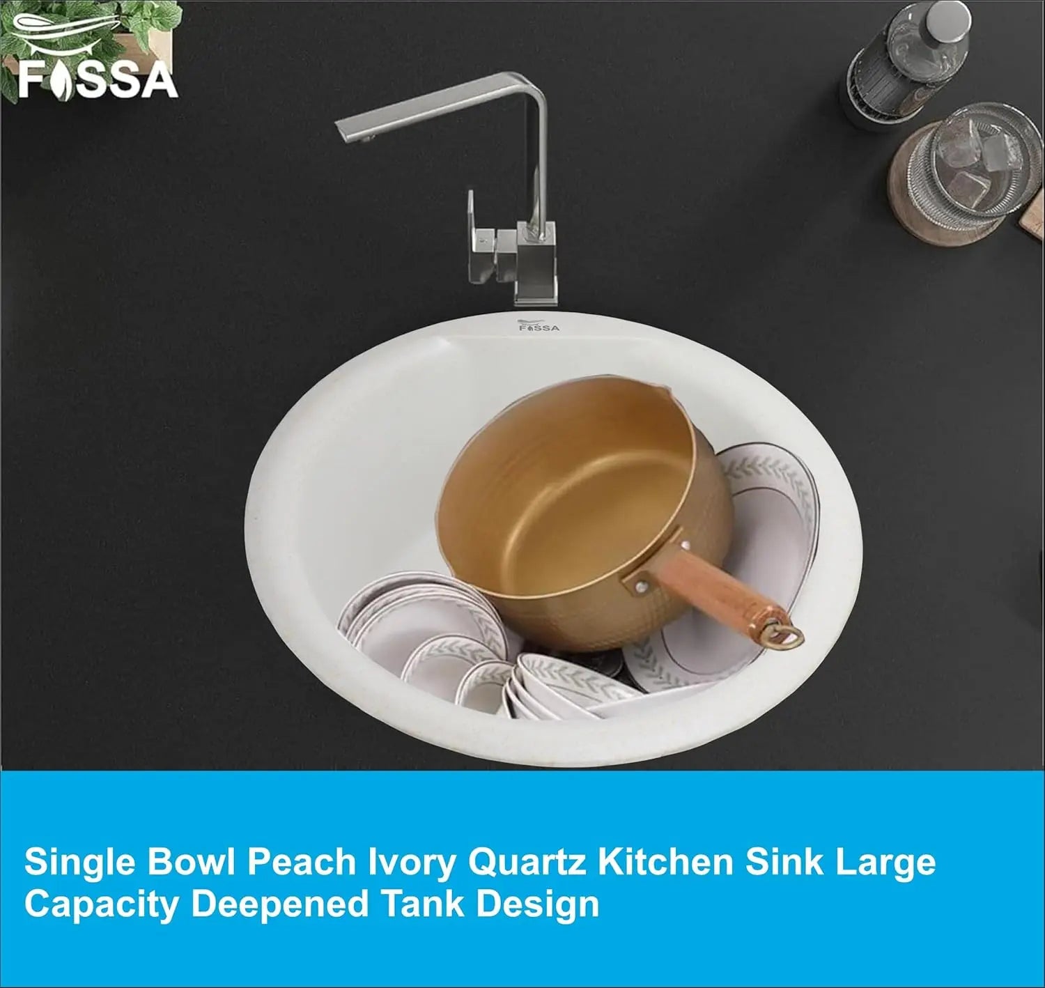 Fossa 18"x18"x08" Inch Round Bar Sink, Single Bowl Kitchen Sinks, Quartz German Engineered Technology Kitchen Sink Easy-to-Clean Sink for Outdoor Indoor Catering Restaurant Hospital (Peach Ivory) Fossa Home