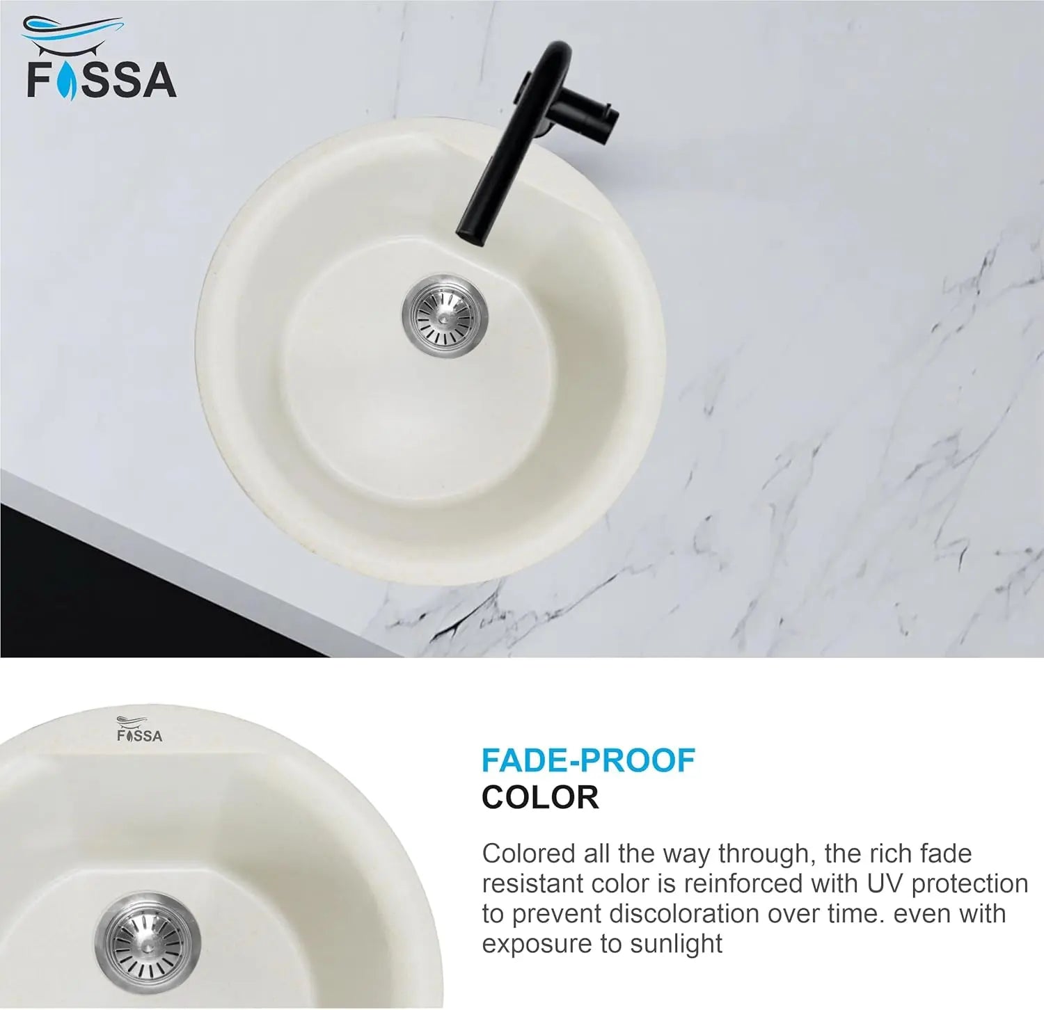Fossa 18"x18"x08" Inch Round Bar Sink, Single Bowl Kitchen Sinks, Quartz German Engineered Technology Kitchen Sink Easy-to-Clean Sink for Outdoor Indoor Catering Restaurant Hospital (Peach Ivory) Fossa Home