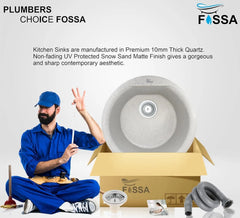 Fossa 18x18x08 Inches Granite Quartz Kitchen Sink Single Bowl with Waste Coupling, Waste Pipe Quartz German Engineered Technology Kitchen Sink (Snow Sand) Fossa Home