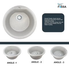 Fossa 18x18x08 Inches Granite Quartz Kitchen Sink Single Bowl with Waste Coupling, Waste Pipe Quartz German Engineered Technology Kitchen Sink (Snow Sand) Fossa Home