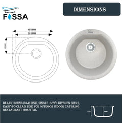 Fossa 18x18x08 Inches Granite Quartz Kitchen Sink Single Bowl with Waste Coupling, Waste Pipe Quartz German Engineered Technology Kitchen Sink (Snow Sand) Fossa Home