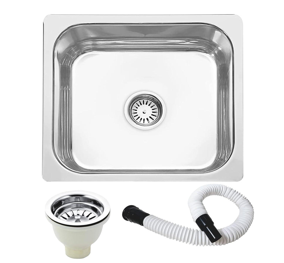 Fossa 20"X17"X08" Single Bowl Stainless Steel Kitchen Sink With PVC Coupling Glossy Finish FIS-002 - Fossa Home 