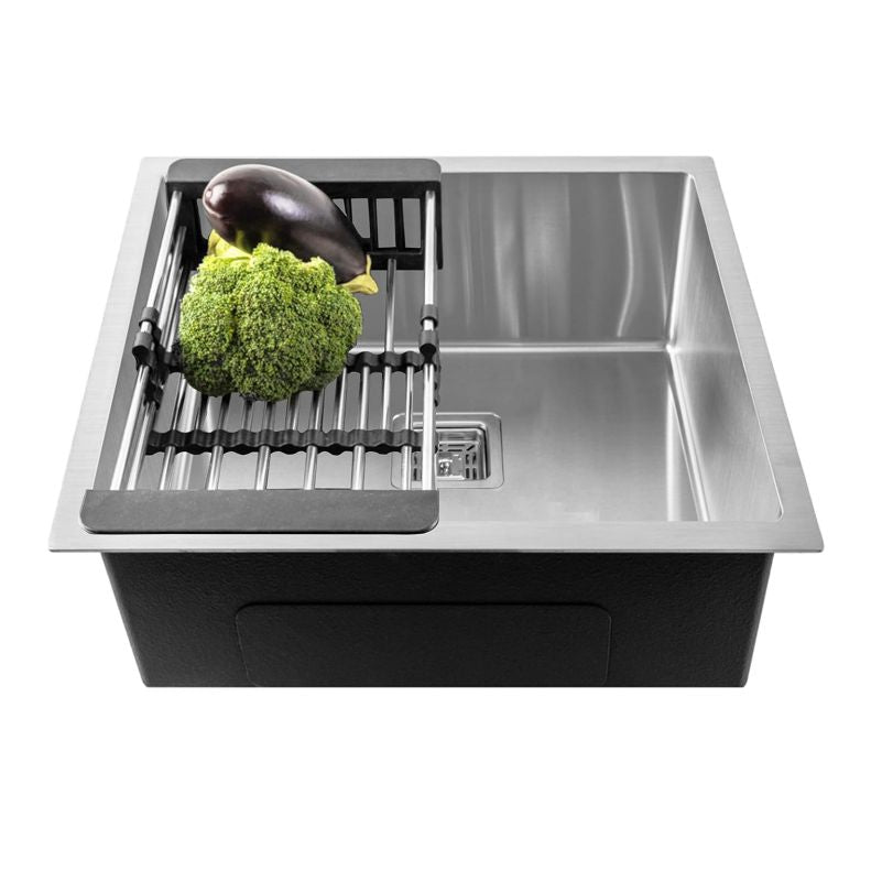Fossa 20"X17"X09" Single Bowl Premium Stainless Steel Handmade Kitchen Sink Silver Fossa Home