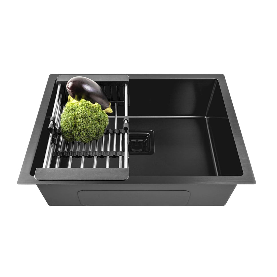 Fossa 22"x18"x09" inch Single Bowl Premium Stainless Steel Handmade Kitchen Sink Black