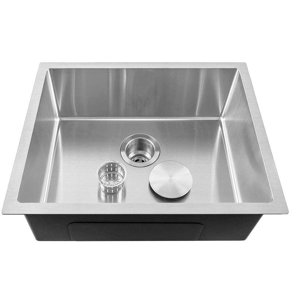 Fossa 20"x17"x09" Single Bowl Stainless Steel Handmade Kitchen Sink Round Coupling Matte Finish FHS-02R - Fossa Home 