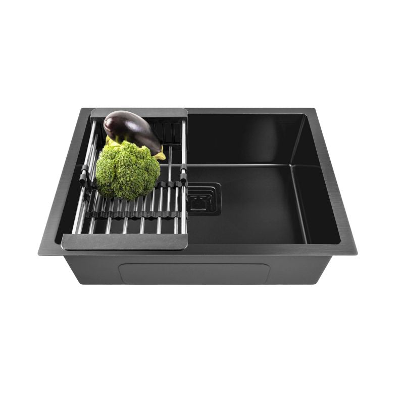 Fossa 21"X18"X09" Single Bowl Premium Stainless Steel Handmade Kitchen Sink Black Fossa Home