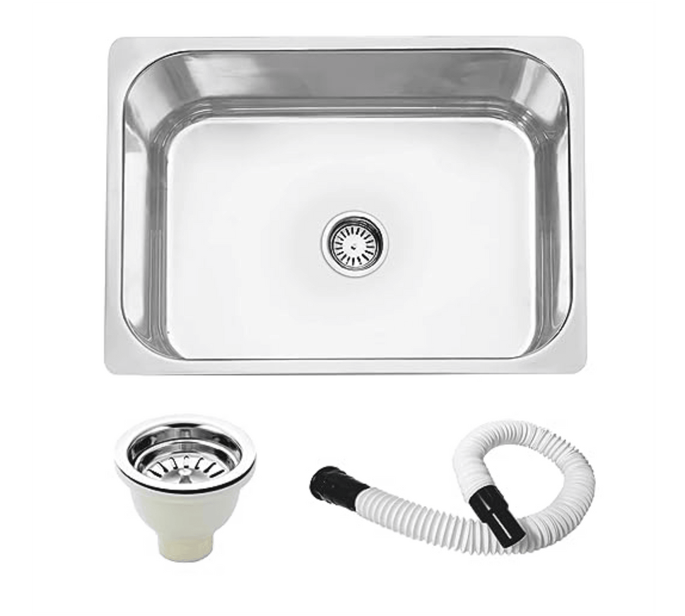 Fossa 22"X18"X08" Single Bowl Stainless Steel Kitchen Sink With PVC Coupling Glossy Finish FIS-005 - Fossa Home 