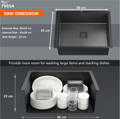 Fossa 22"x18"x09" Inch Single Bowl Honeycomb Embossed Kitchen Sink with Nano Coating (Black ) Fossa Home