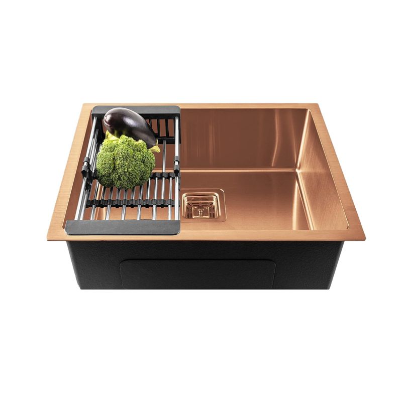 Fossa 24"X18"X10" Single Bowl Premium Stainless Steel Handmade Kitchen Sink Rose Gold Fossa Home