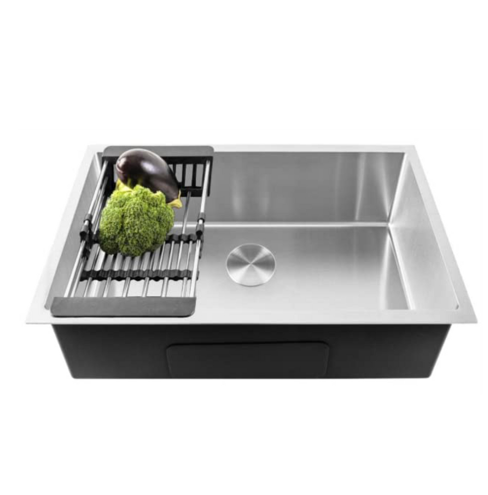Fossa 24"X18"X10" Single Bowl Premium Stainless Steel Handmade Kitchen Sink Round Coupling Silver Fossa Home