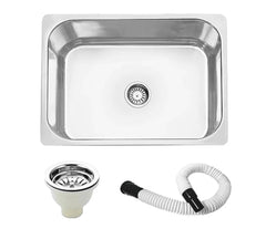 Fossa 24"x18"x08" inch Single Bowl 304 Grade Stainless Steel Kitchen Sink With PVC Coupling Glossy Finish Fossa Home
