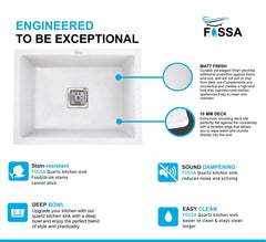 Fossa 24"x18"x09" inch Quartz Single Bowl Kitchen Sink Matt Finish ( Stone White ) Fossa Home