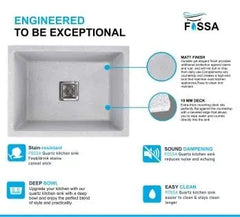 Fossa 24"x18"x09" inch Quartz Single Bowl Kitchen Sink Super Strong ( Greystone White ) Fossa Home