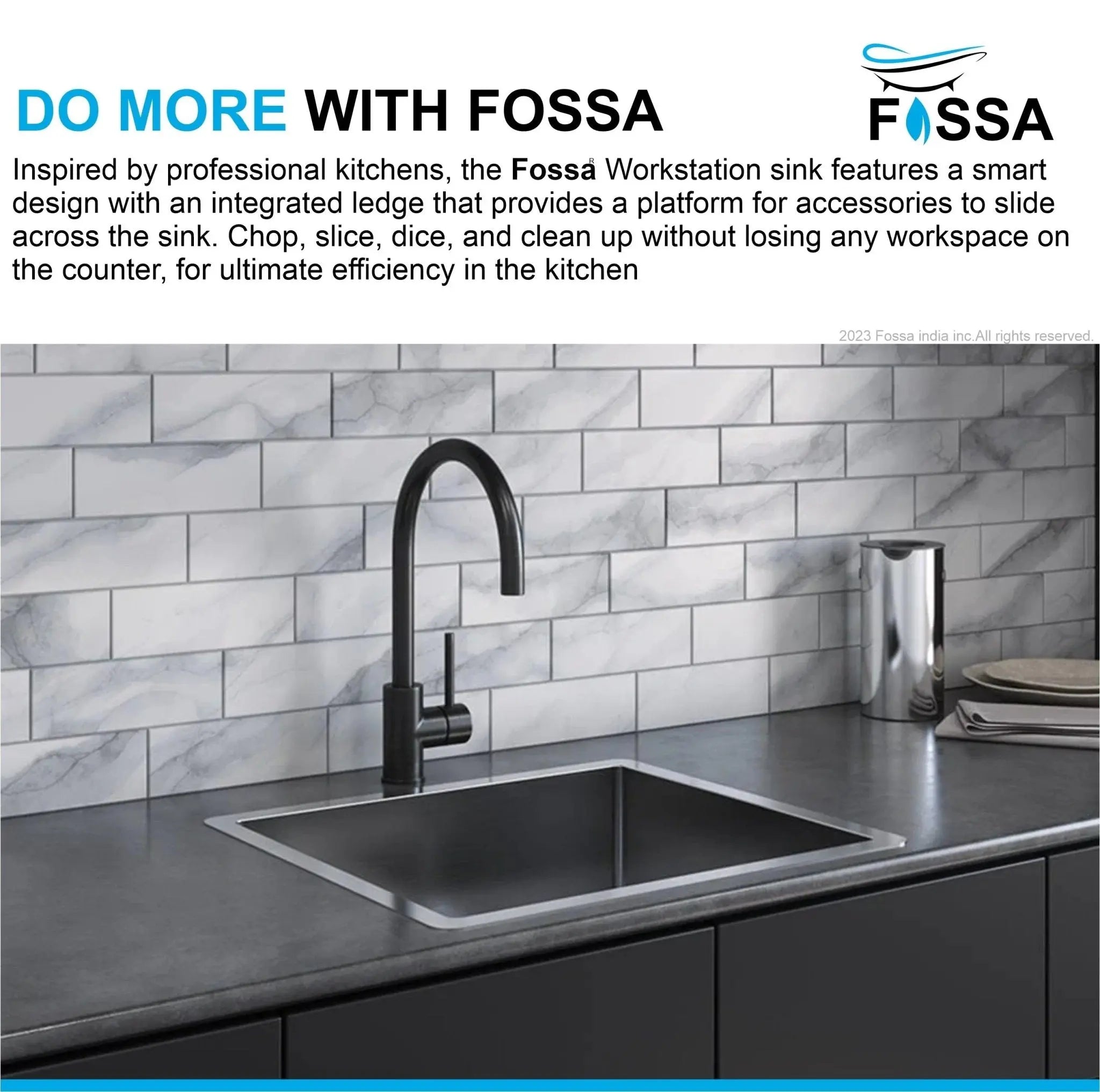 Fossa 24"x18"x10" Inch Single Bowl Premium Stainless Steel Handmade Kitchen Sink Black Fossa Home