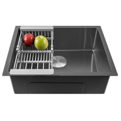 Fossa 24"x18"x10" Inch Single Bowl Premium Stainless Steel Handmade Kitchen Sink Round Coupling Matte Finish FS-04R Black Fossa Home