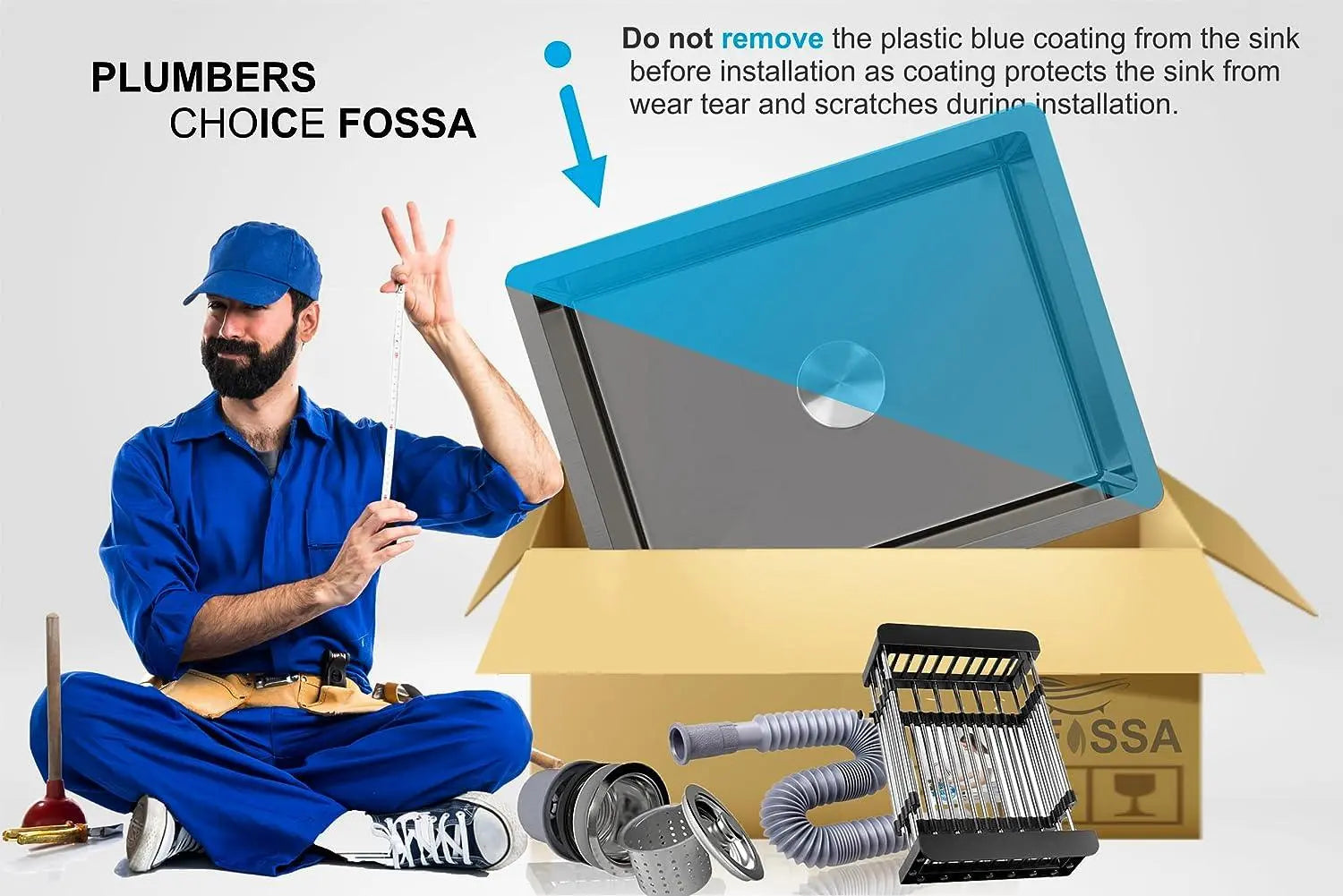 Fossa 24"x18"x10" Inch Single Bowl Premium Stainless Steel Handmade Kitchen Sink Round Coupling Matte Finish FS-04R Black Fossa Home