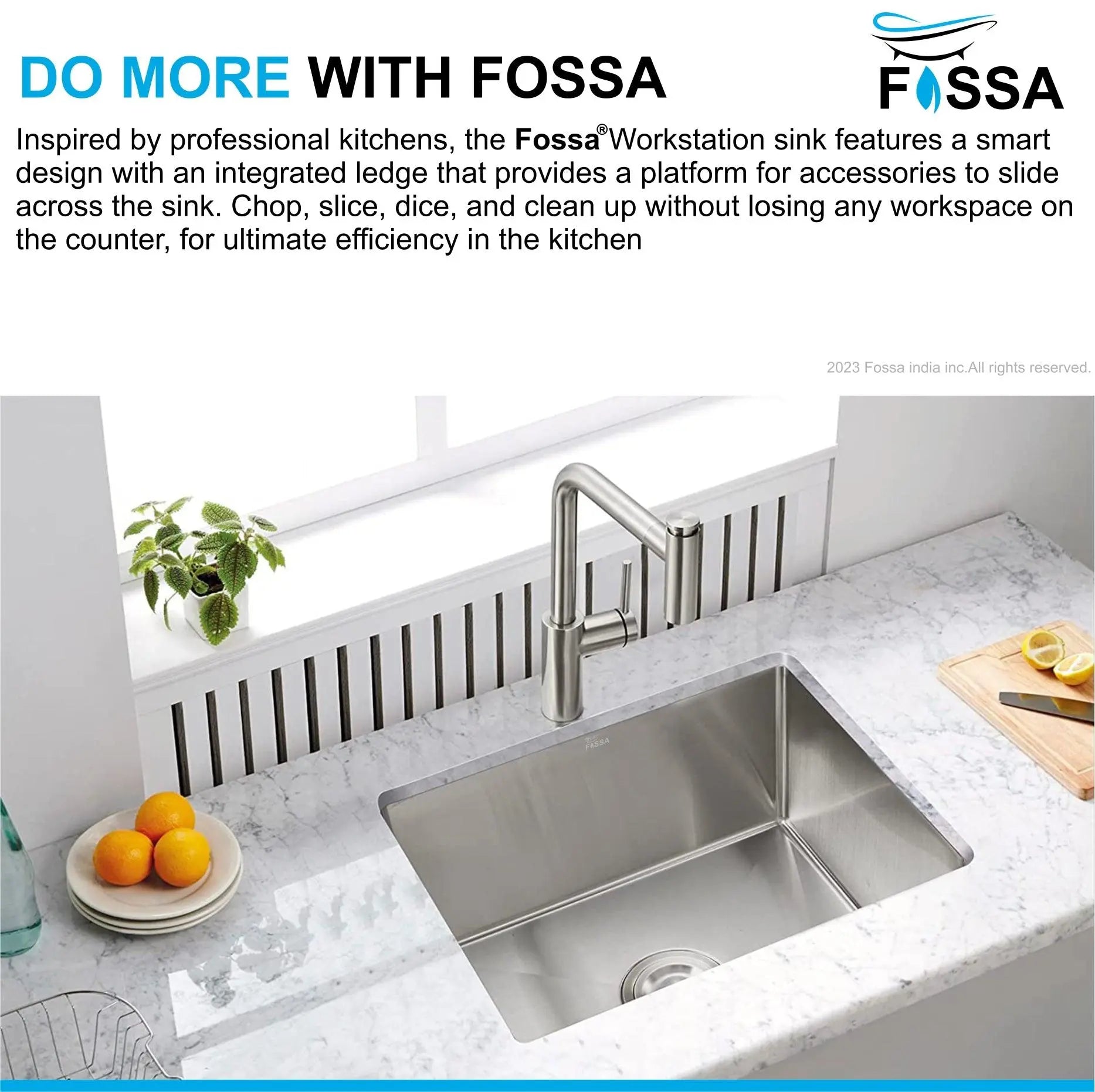Fossa 24"x18"x10" Inch Single Bowl Premium Stainless Steel Handmade Kitchen Sink Round Coupling Silver Fossa Home