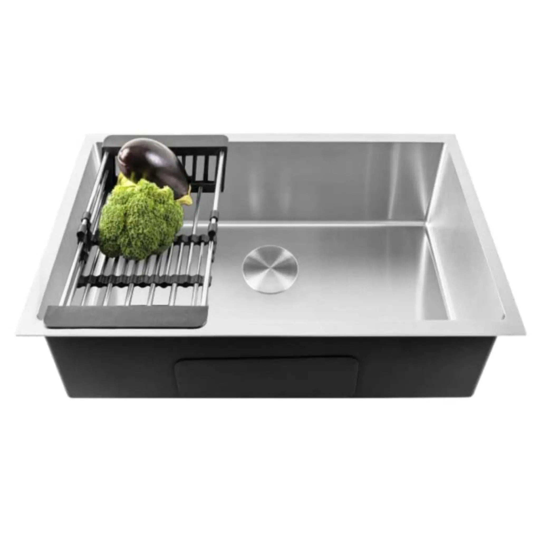 Fossa 24"x18"x10" Inch Single Bowl Premium Stainless Steel Handmade Kitchen Sink Round Coupling Silver Fossa Home