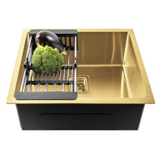 Fossa 24"x18"x10" Inch Single Bowl SS-304 Grade Stainless Steel Handmade Kitchen Sink Gold Fossa Home