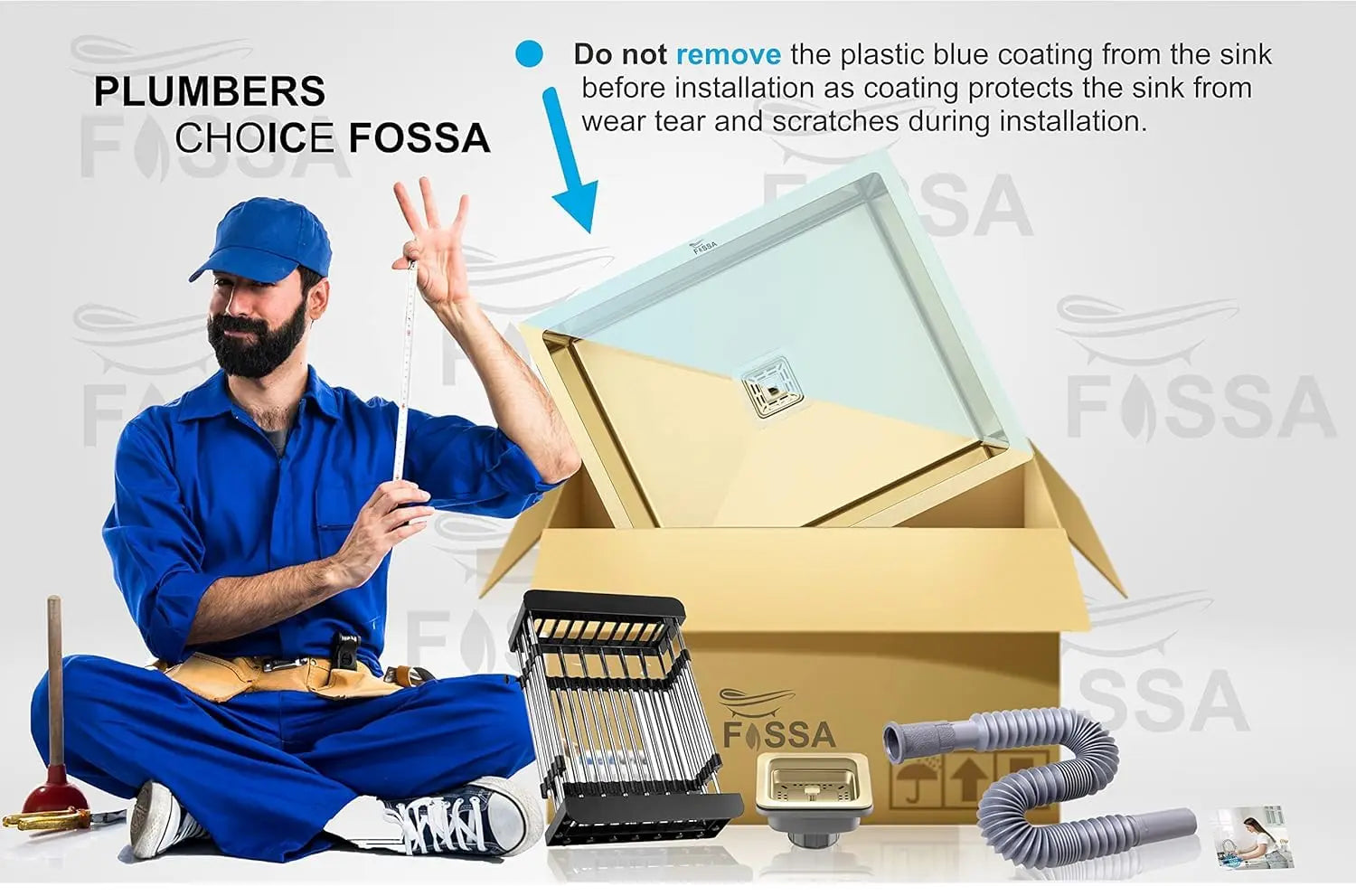 Fossa 24"x18"x10" Inch Single Bowl SS-304 Grade Stainless Steel Handmade Kitchen Sink Gold Fossa Home