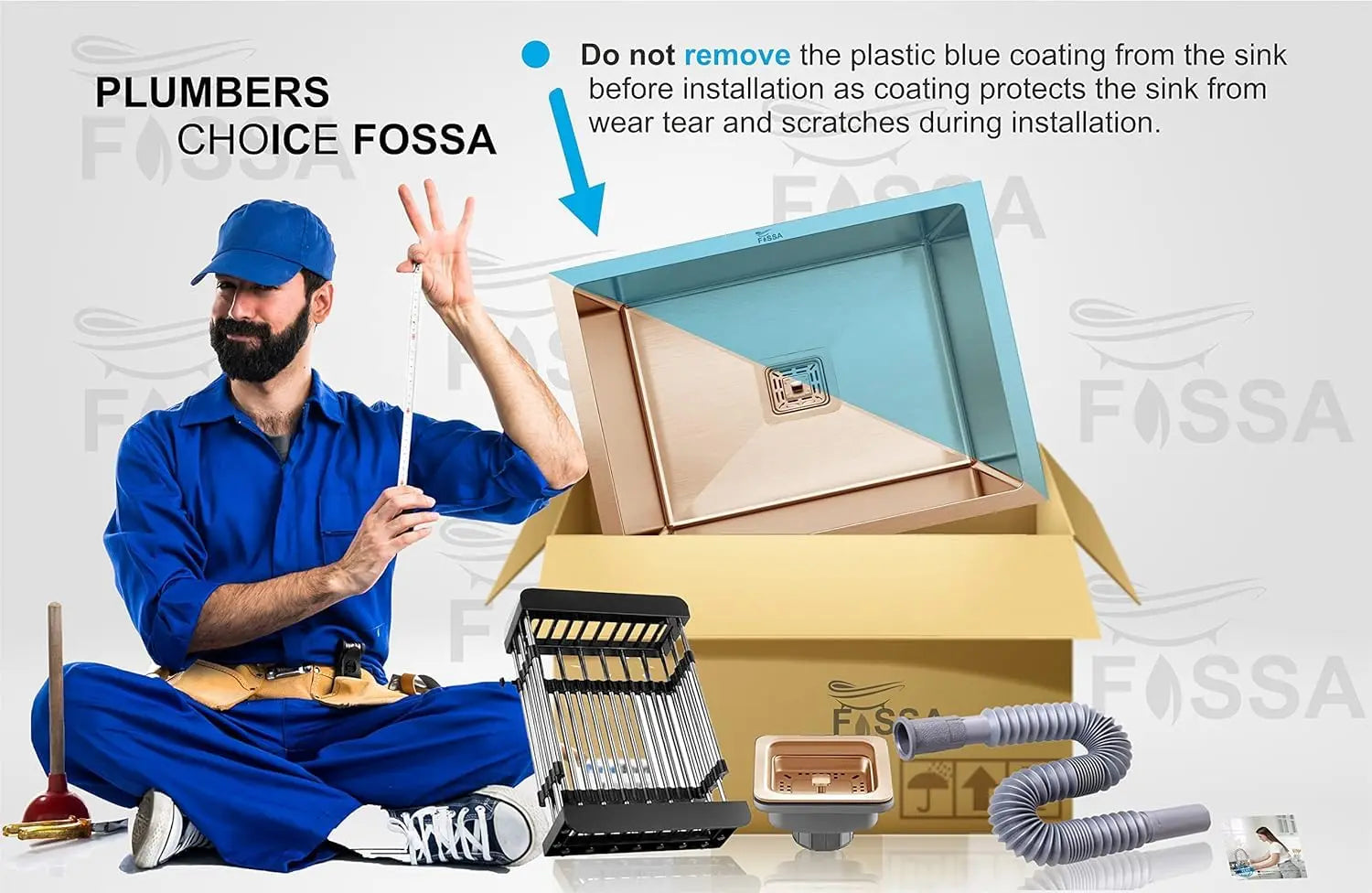 Fossa 24"x18"x10" Inch Single Bowl SS-304 Grade Stainless Steel Handmade Kitchen Sink Rose Gold Fossa Home