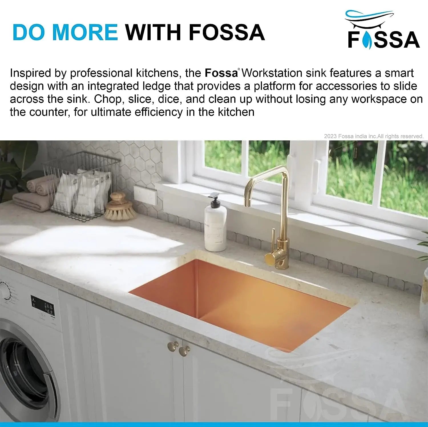 Fossa 24"x18"x10" Inch Single Bowl SS-304 Grade Stainless Steel Handmade Kitchen Sink Rose Gold Fossa Home