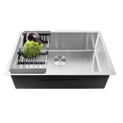 Fossa 24"x18"x10" Inch Single Bowl SS-304 Grade Stainless Steel Handmade Kitchen Sink Round Coupling Silver Fossa Home