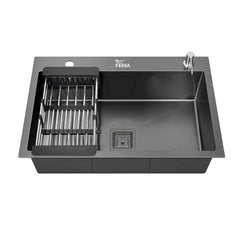 Fossa 24"x18"x10" Inch Single Bowl With Tap Hole 304 Grade Stainless Steel Handmade Kitchen Sink (Matte Finish) Black Fossa Home