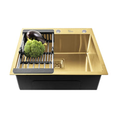 Fossa 24"x18"x10" Inch Single Bowl With Tap Hole Premium Stainless Steel Handmade Kitchen Sink (Matte Finish) Gold Fossa Home