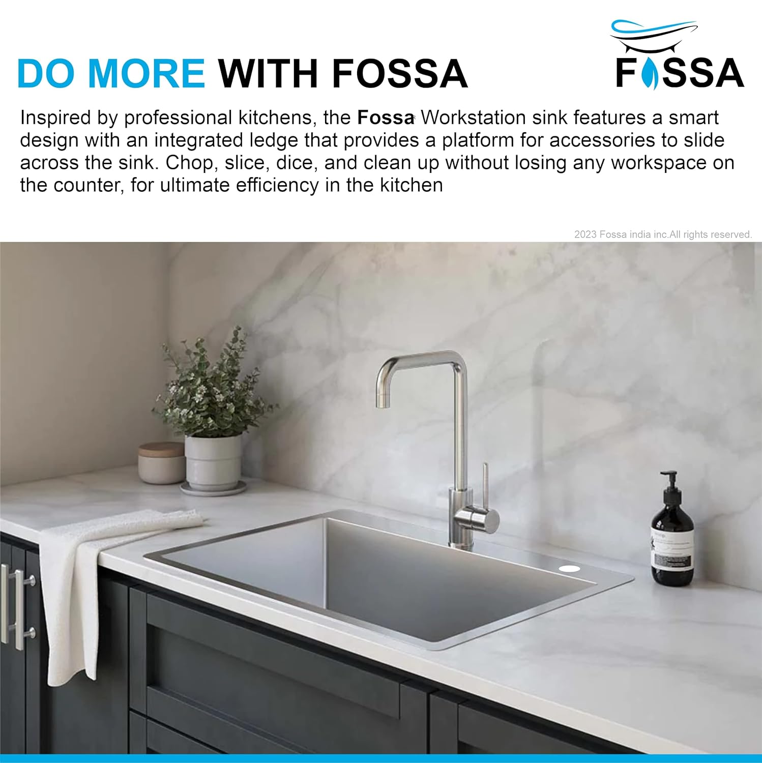 Fossa 24"x18"x10" Single Bowl With Tap Hole SS-304 Grade Handmade Kitchen Sink Silver Fossa Home