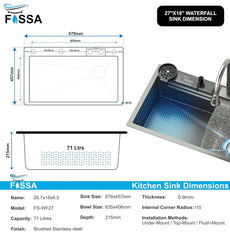 Fossa 27"x18"x10" inch Single Bowl Premium Waterfall Kitchen Sink Honeycomb Embossed Sink with White Nano Coating, Stainless Steel, Rectangular Workstation, faucet With all Accessories. Fossa Home