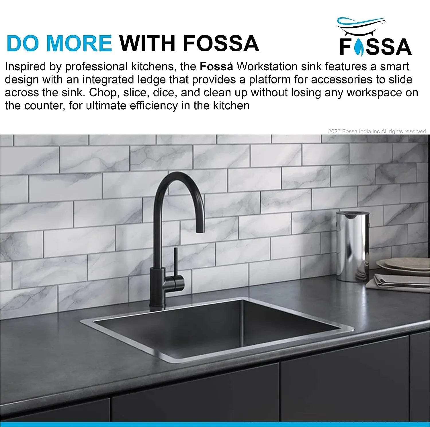 Fossa 27"x20"x10" Inch Single Bowl Premium Stainless Steel Handmade Kitchen Sink Black Fossa Home