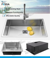 Fossa 27"x20"x10" Inch Single Bowl SS-304 Grade Stainless Steel Handmade Kitchen Sink Fossa Home