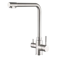 Fossa 3 Way Kitchen Mixer Taps with Drinking Water Filter Tap, Solid Stainless Steel Dual Handle Cold and Hot Water Kitchen Mixer ( Silver ) Fossa Home