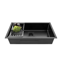 Fossa 30"x18"x10" Inch Single Bowl Premium Stainless Steel Handmade Kitchen Sink (Matte Finish) Black Fossa Home