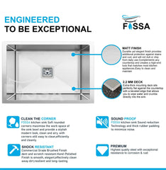 Fossa 30"x18"x10" Inch Single Bowl Premium Stainless Steel Handmade Kitchen Sink Silver Fossa Home