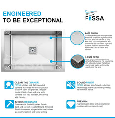 Fossa 30"x18"x10" Inch Single Bowl SS-304 Grade Stainless Steel Handmade Kitchen Sink Silver Fossa Home