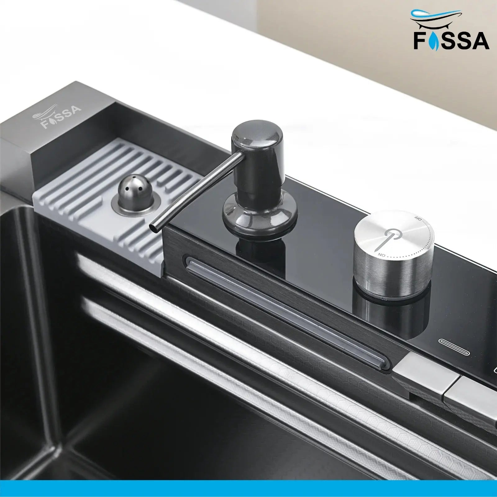 Fossa 30"x18"x10" inch Piano Fully Equipped Kitchen Sink with Integrated Waterfall and Pull-down Faucets - SS-304 Grade Stainless Steel Sink with LED Pannel and Digital Display - Nano Black Finish Fossa Home