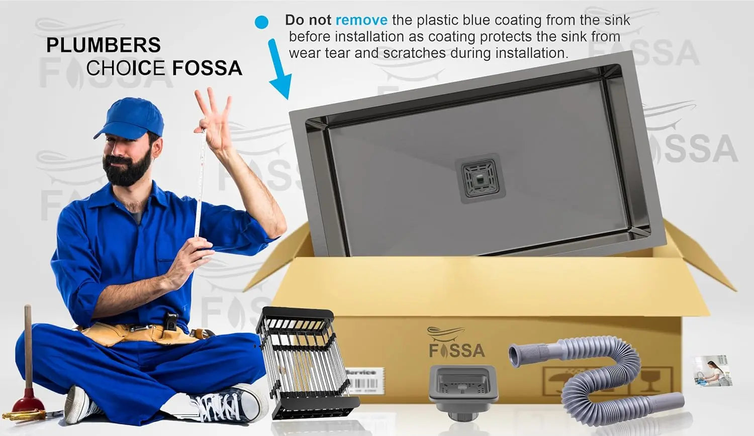 Fossa 30"x18"x10" inch Single Bowl SS-304 Grade Stainless Steel Handmade Kitchen Sink (Matte Finish) Black Fossa Home