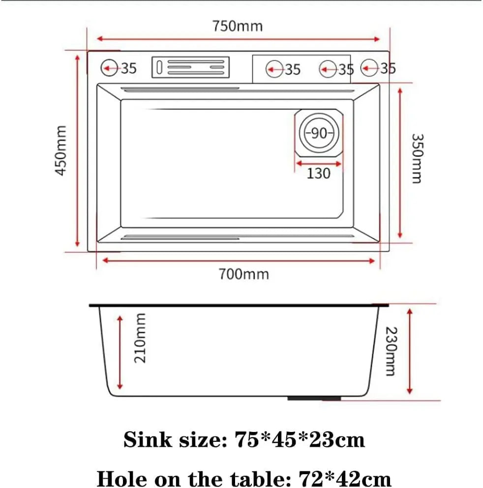 Fossa 30"x18"x10" inch Stainless Steel Premium Handmade Single Bowl WaterFall Kitchen Sink With Stand Matte Finish Fossa Home