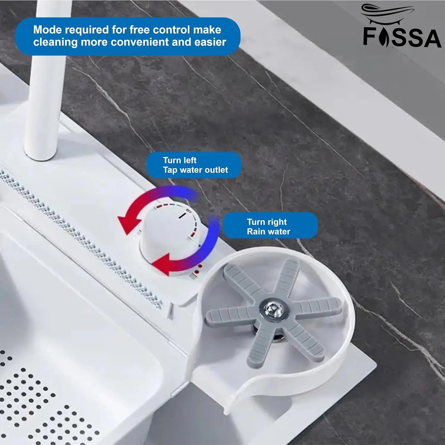 Fossa 30"x18"x10" inch Waterfall Premium Kitchen Sink with Integrated Waterfall Mode and Pull down Faucet with Steel Tray, Fruit Basket, and Complete Accessories Set - (White) Fossa Home
