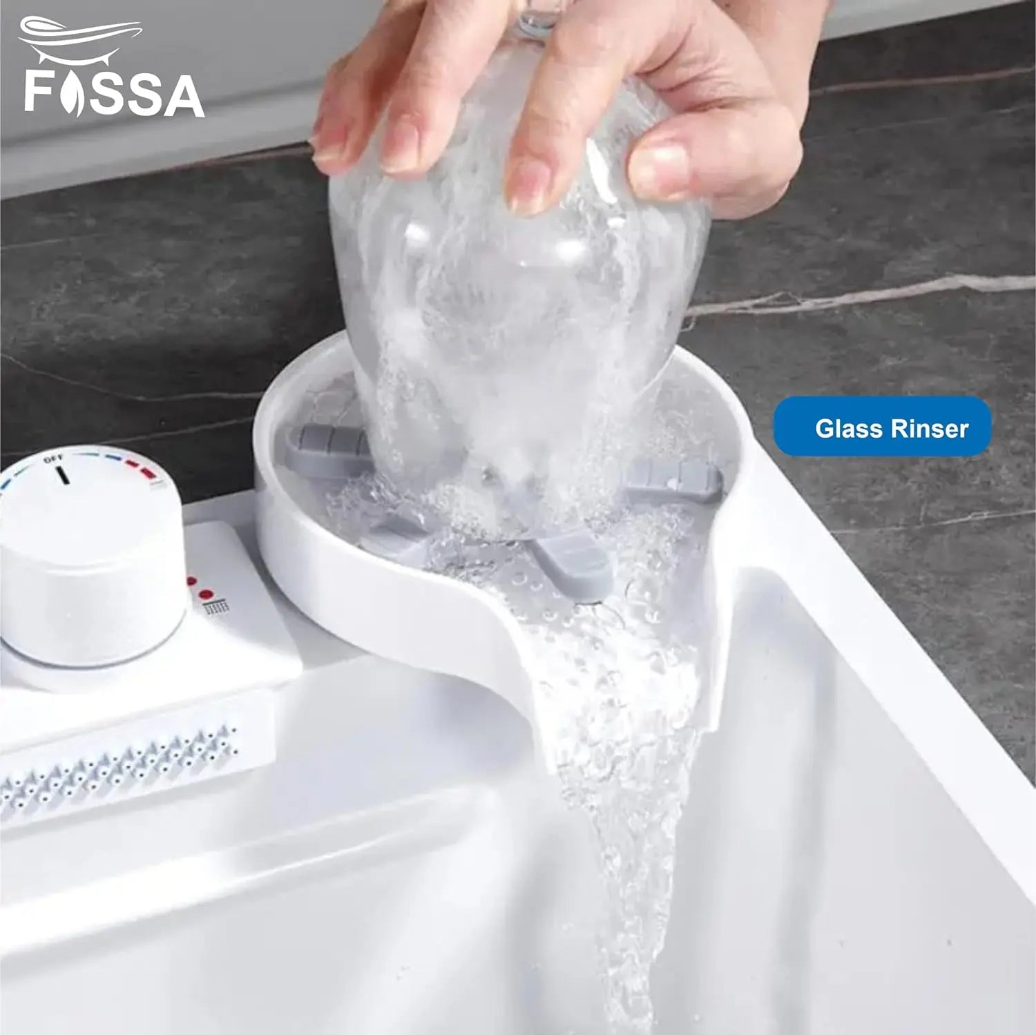 Fossa 30"x18"x10" inch Waterfall Premium Kitchen Sink with Integrated Waterfall Mode and Pull down Faucet with Steel Tray, Fruit Basket, and Complete Accessories Set - (White) Fossa Home