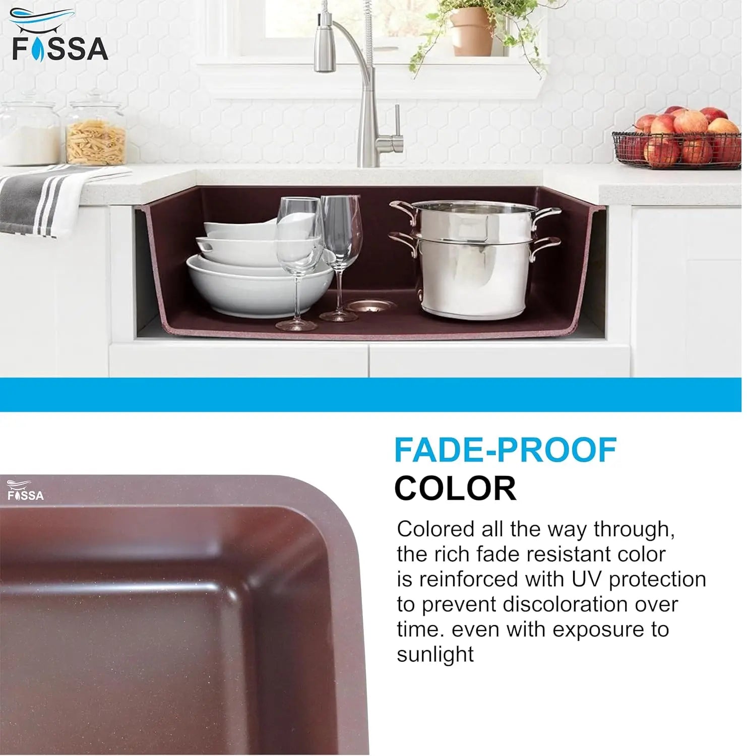 Fossa 31"x19"x09" Inch Granite Quartz Kitchen Sink Single Bowl with Basket, Coupling, Waste Pipe Quartz German Engineered Technology Kitchen Sink Easy-to-Clean Sink (Choco Brown) Fossa Home
