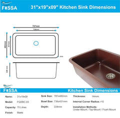 Fossa 31"x19"x09" Inch Granite Quartz Kitchen Sink Single Bowl with Basket, Coupling, Waste Pipe Quartz German Engineered Technology Kitchen Sink Easy-to-Clean Sink (Choco Brown) Fossa Home