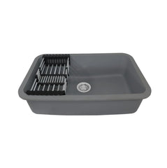 Fossa 31"x19"x09" Inch Granite Quartz Kitchen Sink Single Bowl with Basket, Coupling, Waste Pipe Quartz German Engineered Technology Kitchen Sink Easy-to-Clean Sink (Grey) Fossa Home
