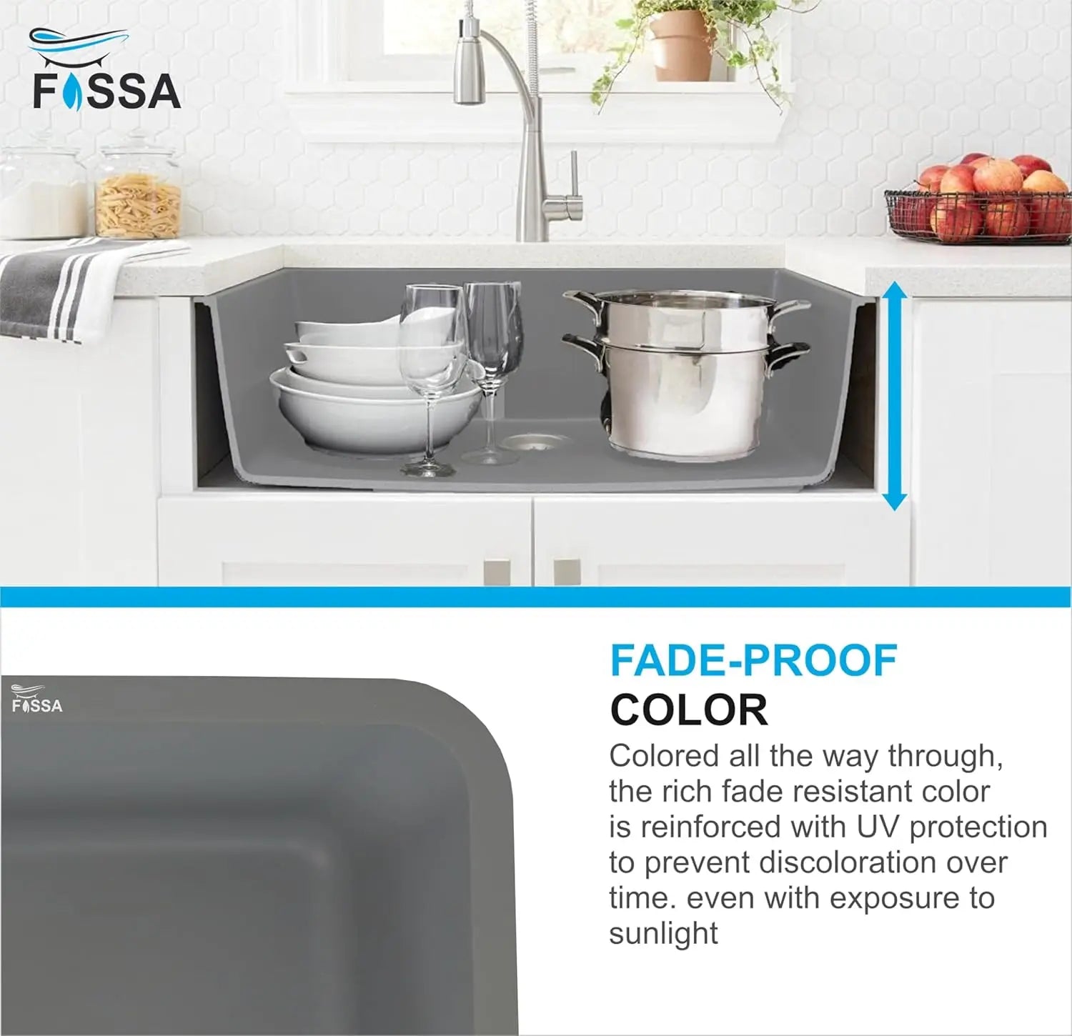 Fossa 31"x19"x09" Inch Granite Quartz Kitchen Sink Single Bowl with Basket, Coupling, Waste Pipe Quartz German Engineered Technology Kitchen Sink Easy-to-Clean Sink (Grey) Fossa Home
