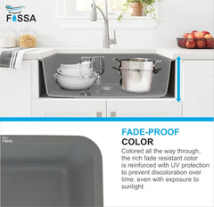 Fossa 31"x19"x09" Inch Granite Quartz Kitchen Sink Single Bowl with Basket, Coupling, Waste Pipe Quartz German Engineered Technology Kitchen Sink Easy-to-Clean Sink (Grey) Fossa Home